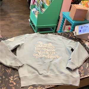 Kids Light Blue Sweatshirt with Cream Script - New York or nowhere